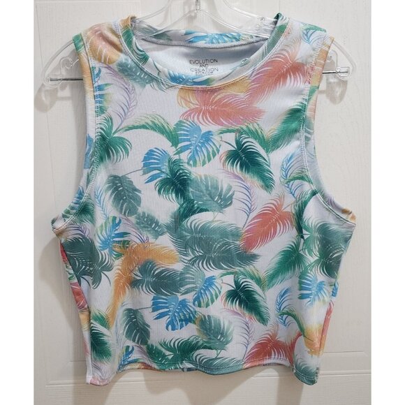 Evolution and Creation EVCR Womens Cropped Tank Top Tropical Palm Tree Print XL - Picture 1 of 6
